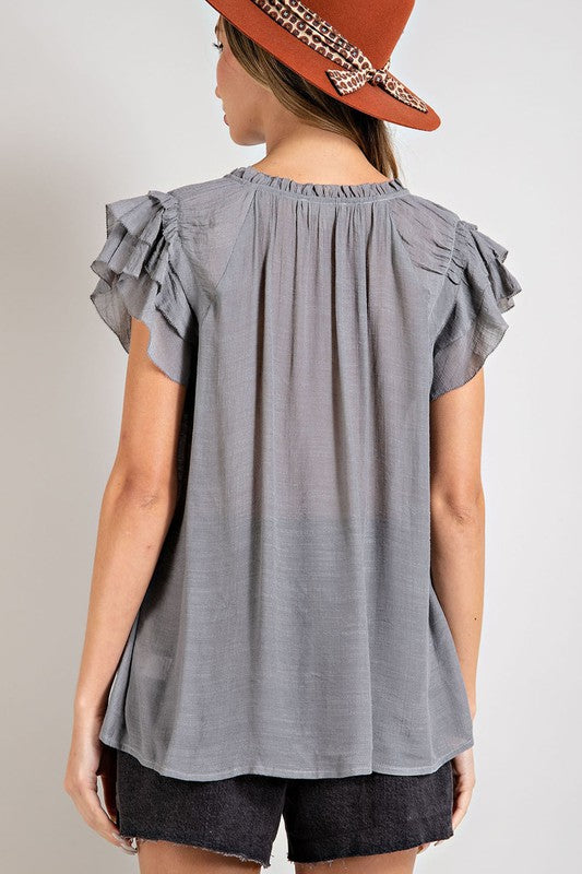 Tiered Ruffle Sleeve Blouse