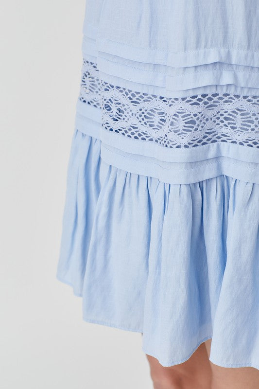 Folded Detail Lace Trim Dress