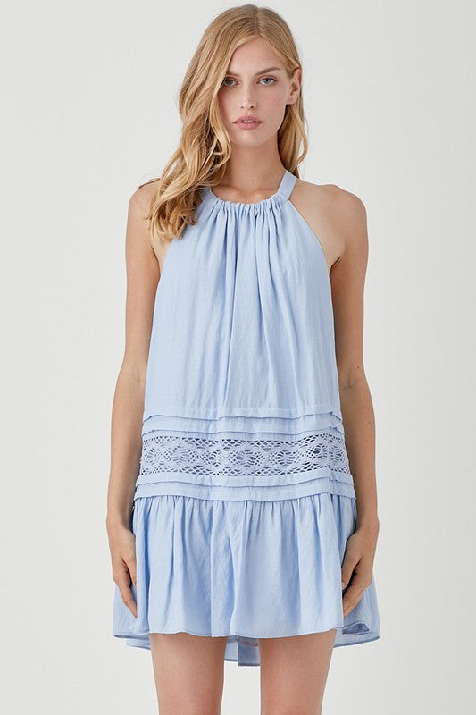 Folded Detail Lace Trim Dress