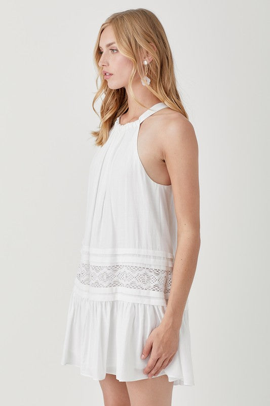 Folded Detail Lace Trim Dress