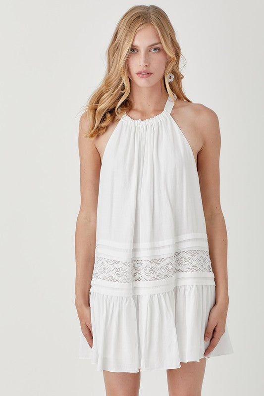 Folded Detail Lace Trim Dress