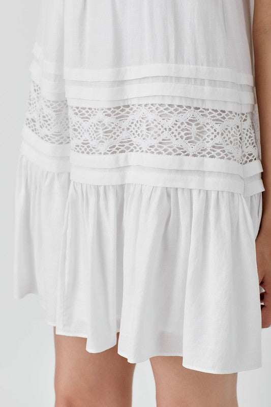 Folded Detail Lace Trim Dress
