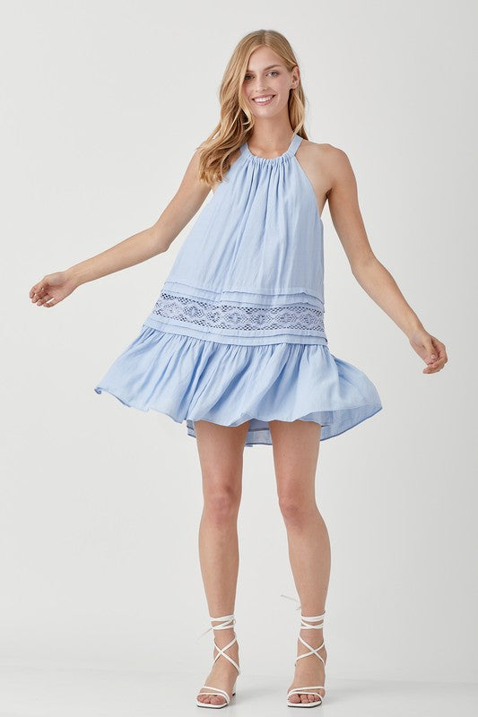 Folded Detail Lace Trim Dress