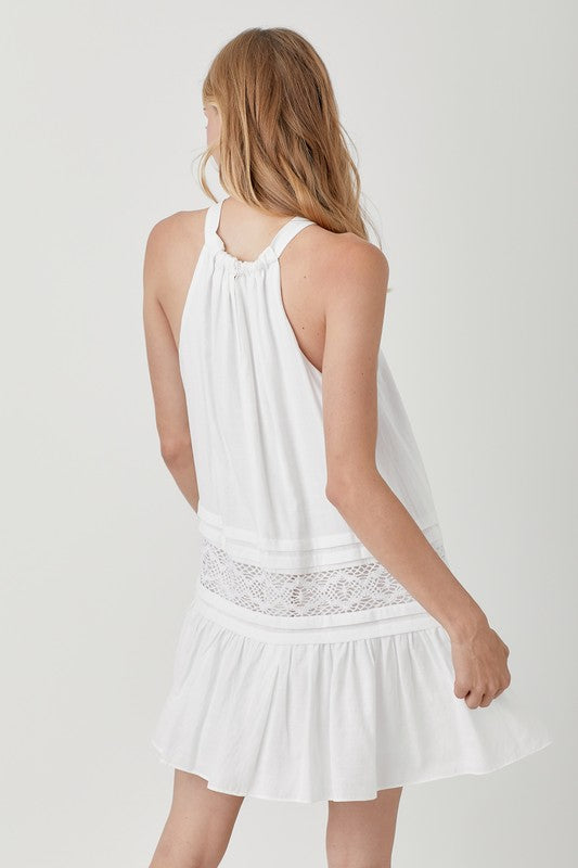 Folded Detail Lace Trim Dress