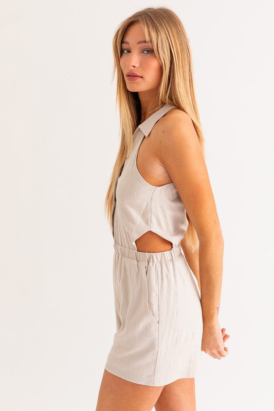 Colllared Sleeveless Romper