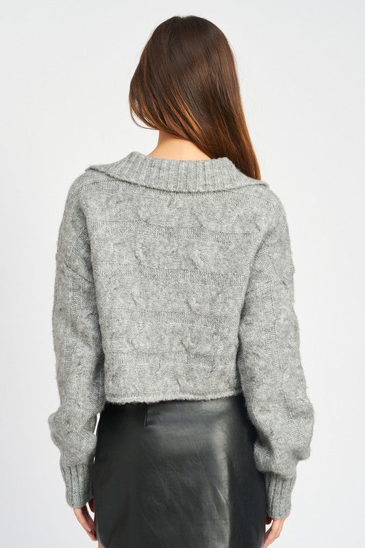 Collared Cable Knit Boxy Sweater