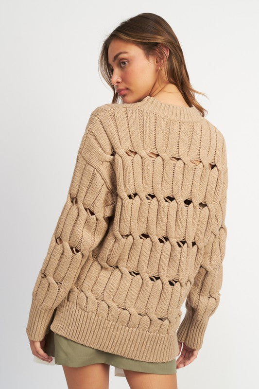 Open Knit Sweater with Slits