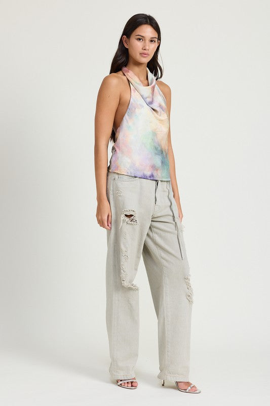 TIE DYE COWL NECK TOP