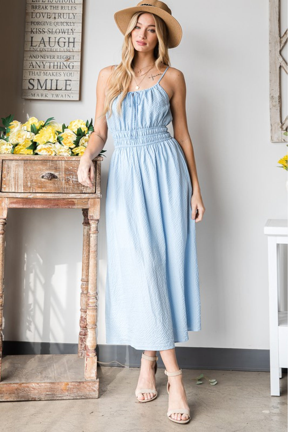 French Riviera Textured Woven Sleeveless Dress