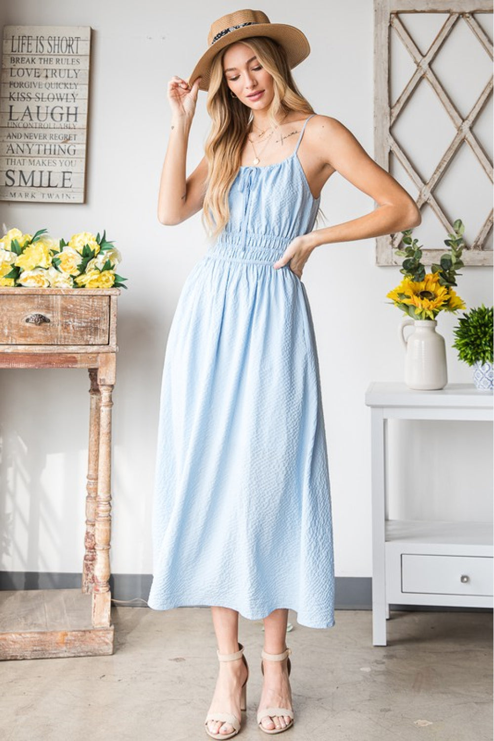 French Riviera Textured Woven Sleeveless Dress