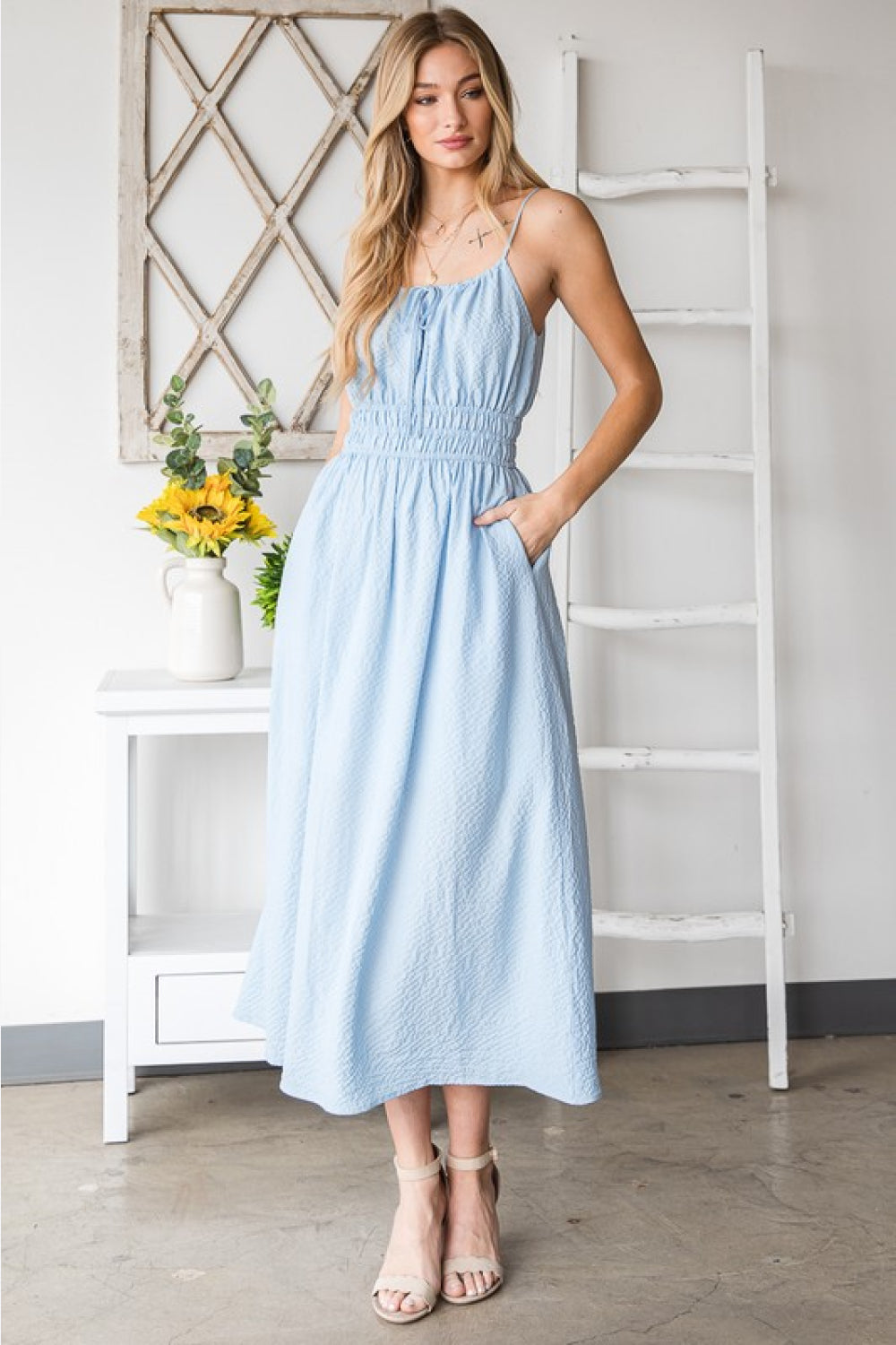 French Riviera Textured Woven Sleeveless Dress