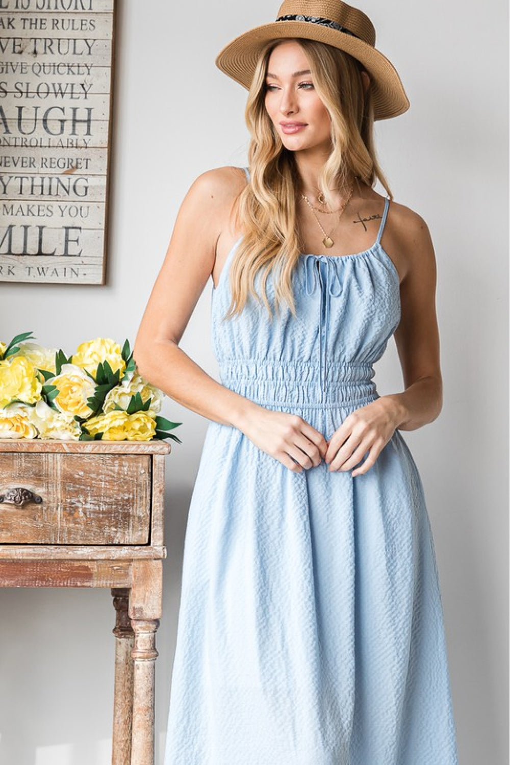 French Riviera Textured Woven Sleeveless Dress