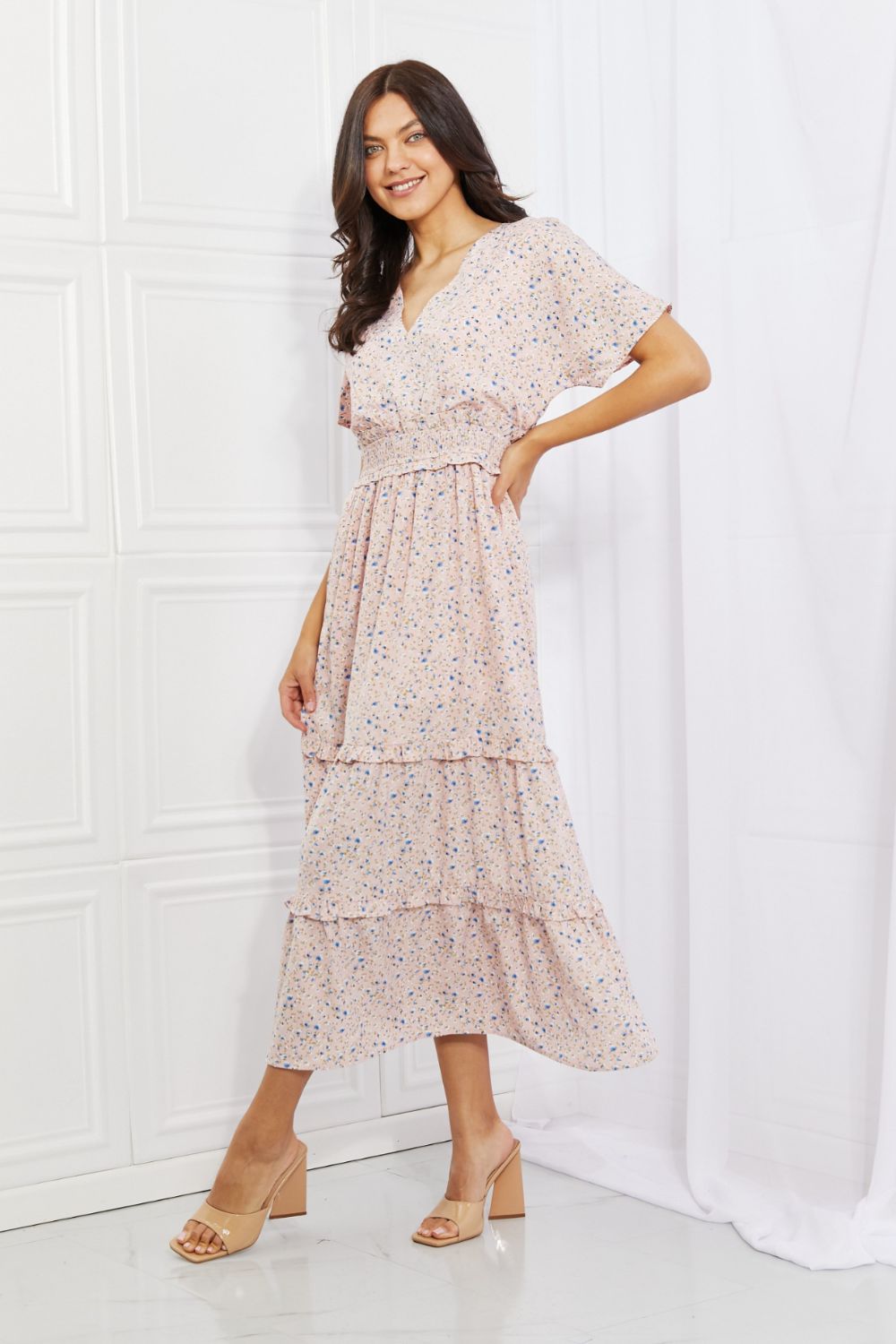 Sweet Talk Kimono Sleeve Maxi Dress in Blush
