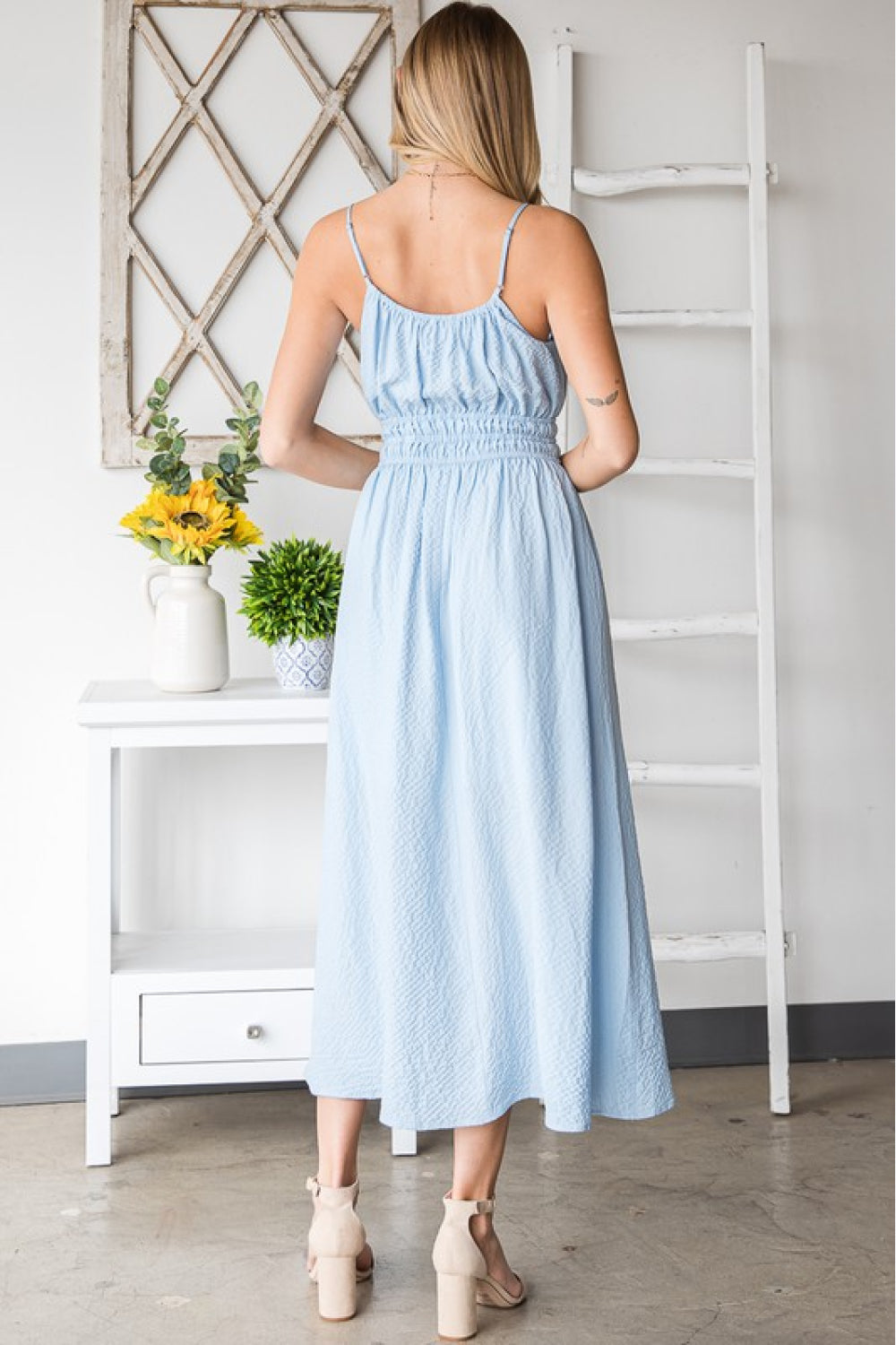 French Riviera Textured Woven Sleeveless Dress
