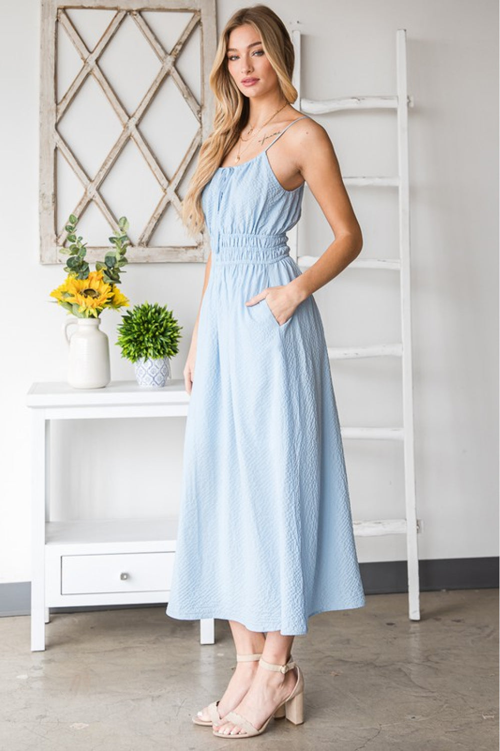 French Riviera Textured Woven Sleeveless Dress