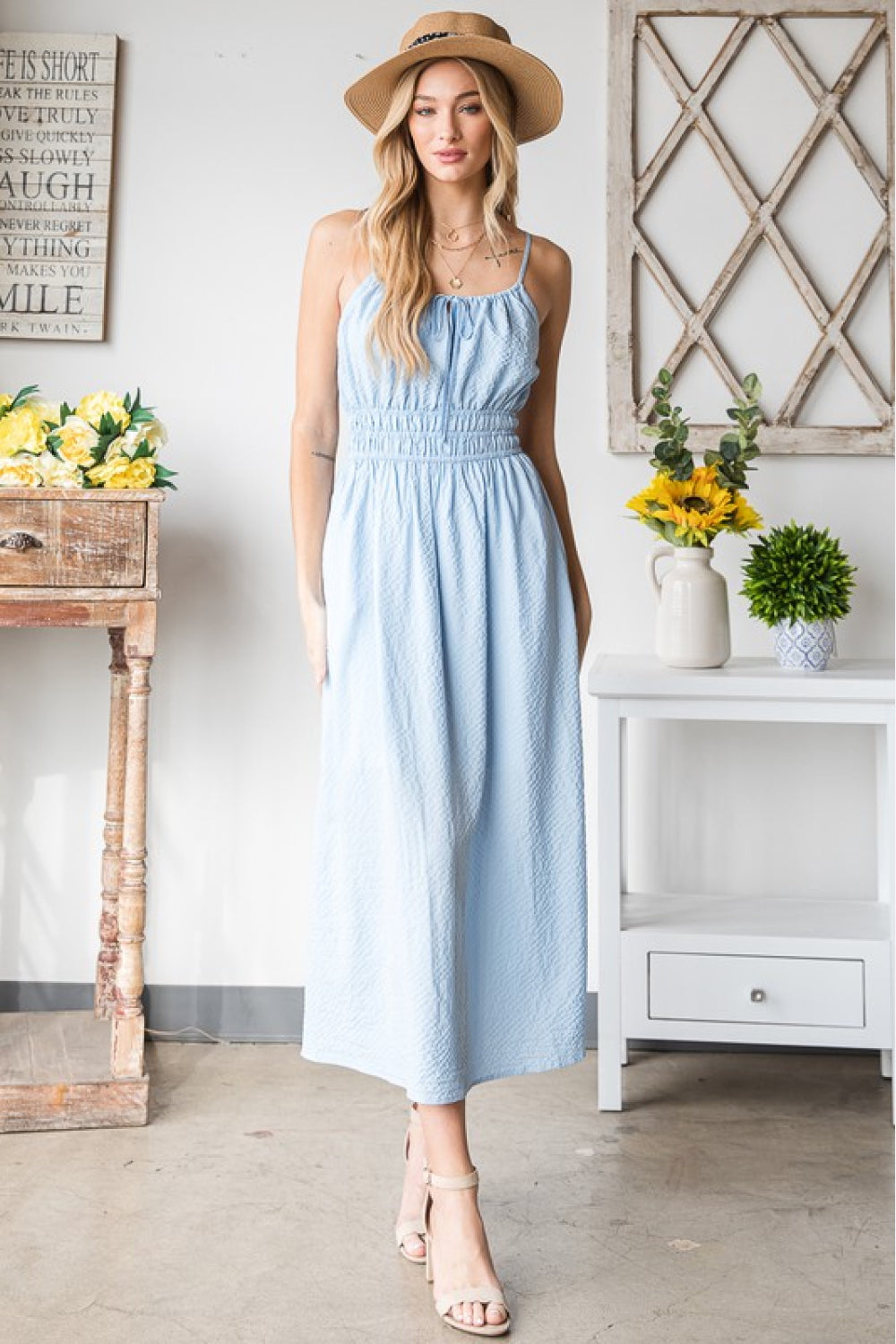 French Riviera Textured Woven Sleeveless Dress