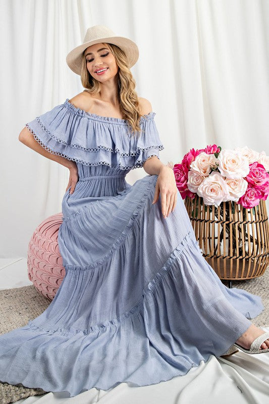 Off The Shoulder Ruffle Maxi Dress