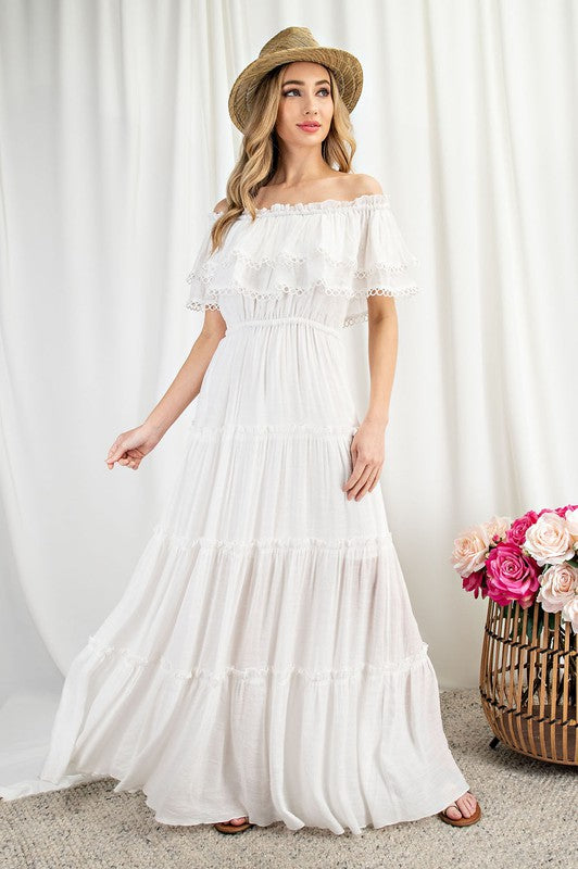 Off The Shoulder Ruffle Maxi Dress