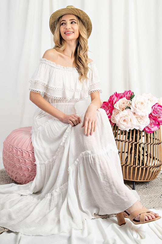 Off The Shoulder Ruffle Maxi Dress