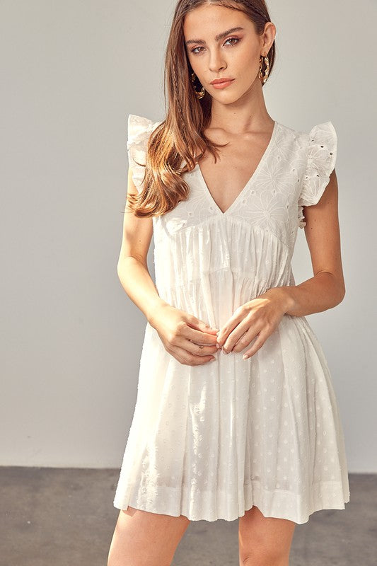 V-neck Ruffle Detail Romper Dress