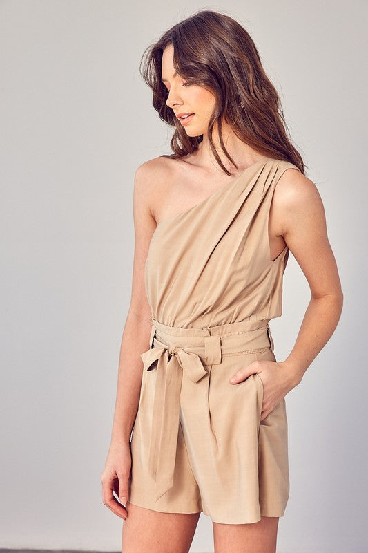 One Shoulder Self Tie Romper