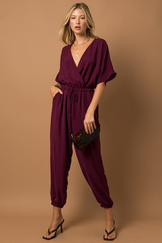 Dolman Sleeve Surplice Jumpsuit