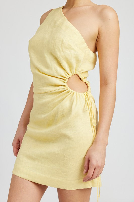 ONE SHOULDER MINI DRESS WTIH SIDE KEYHOLE