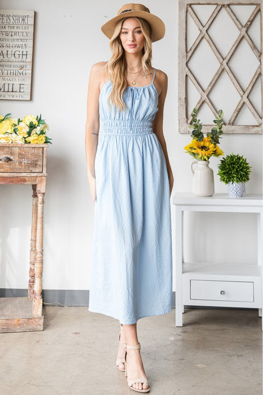 French Riviera Textured Woven Sleeveless Dress